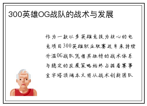 300英雄OG战队的战术与发展