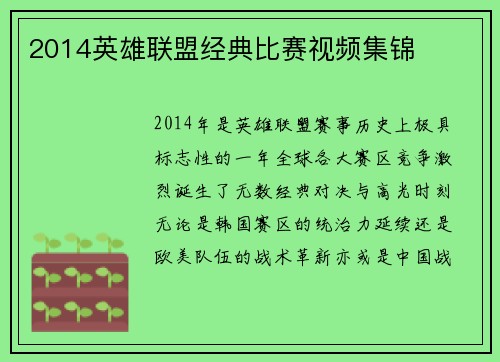 2014英雄联盟经典比赛视频集锦