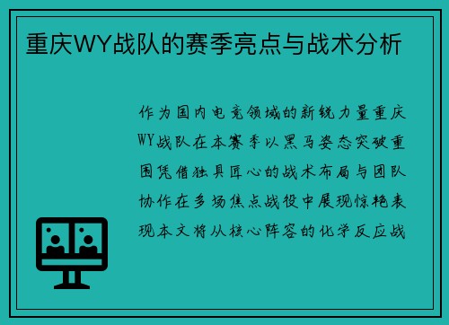 重庆WY战队的赛季亮点与战术分析